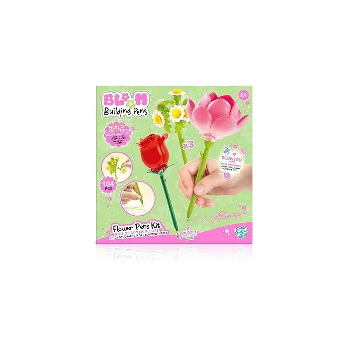 Canal Toys Bloom BLM 002 - Pack de 3 Bolígrafos para Armar con Flores Rosa, Loto y Margarita - Tinta con Purpurina y Aroma