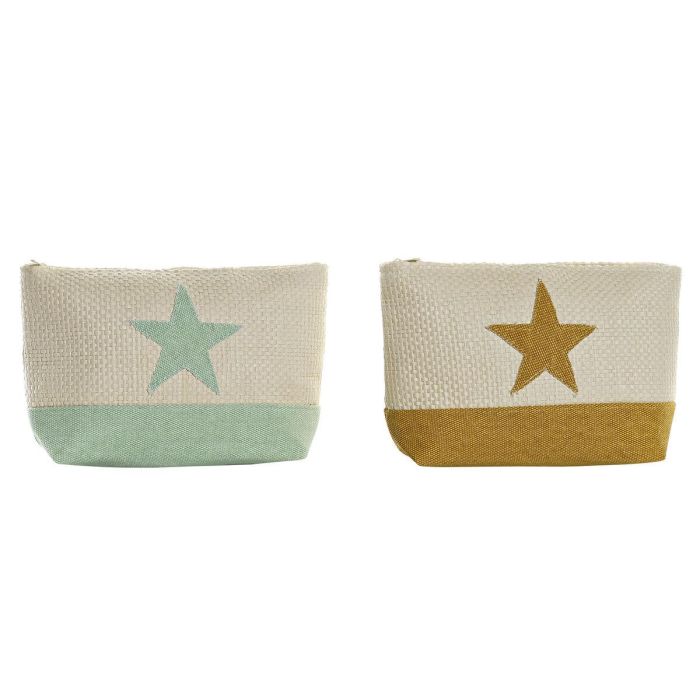 Neceser DKD Home Decor Natural Menta Estrella Mostaza Mediterráneo (25 x 6,5 x 16 cm) (2 Unidades)