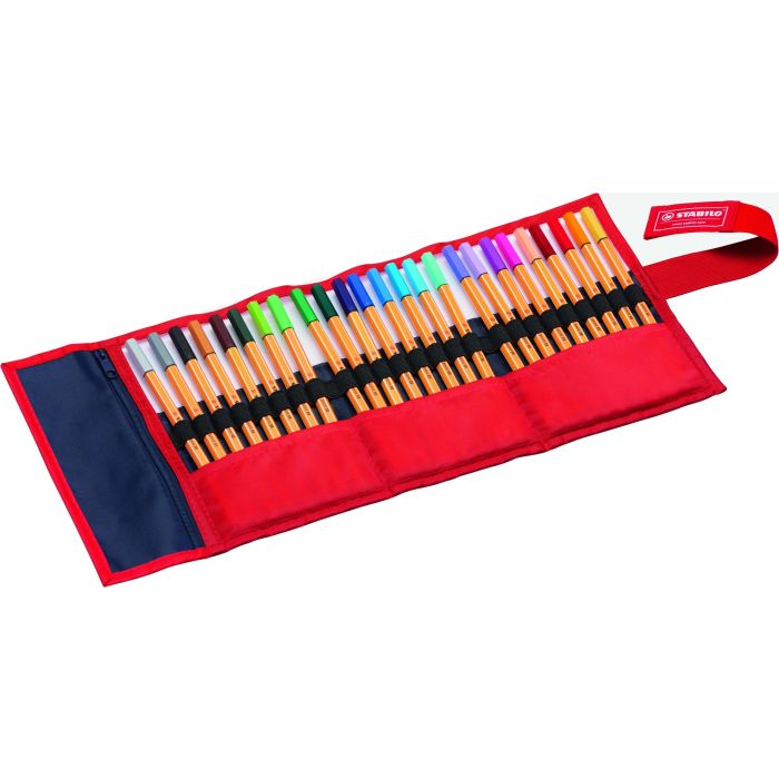 Stabilo Rotulador de Punta Fina Point 88, Trazo 0.4mm, Estuche Rollerset de 25 Colores Surtidos