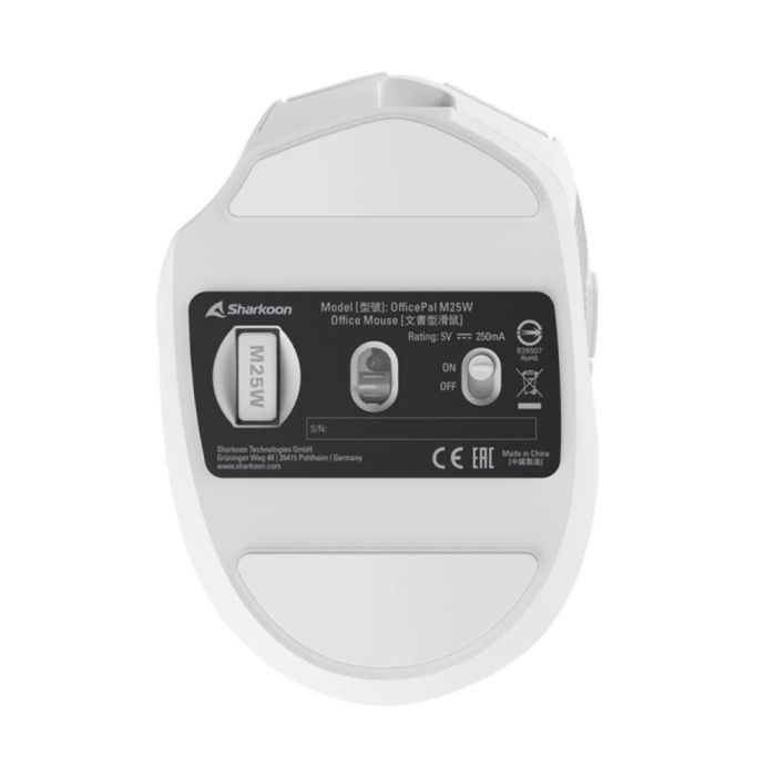 Sharkoon M25W Ratón Inalámbrico RF + USB Type-C Mano Derecha Óptico 4000 DPI Blanco 1