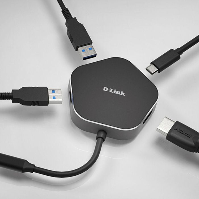 Hub USB 3 Puertos D-Link DUB-M420 Negro/Gris Negro/Plateado 60 W 3