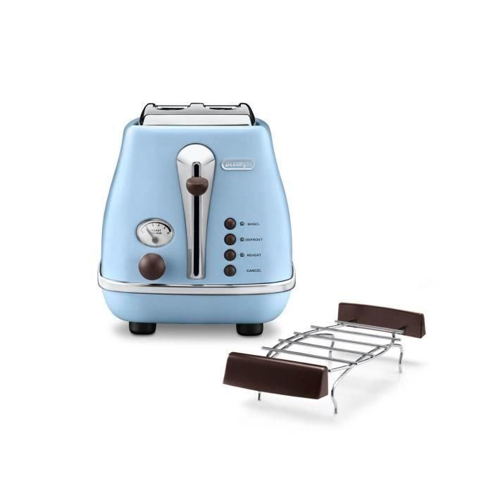 Delonghi CTOV 2103.AZ Tostadora Icona Vintage 900W, 2 Ranuras, con Descongelación y Cancelación, Azul y Marrón 2