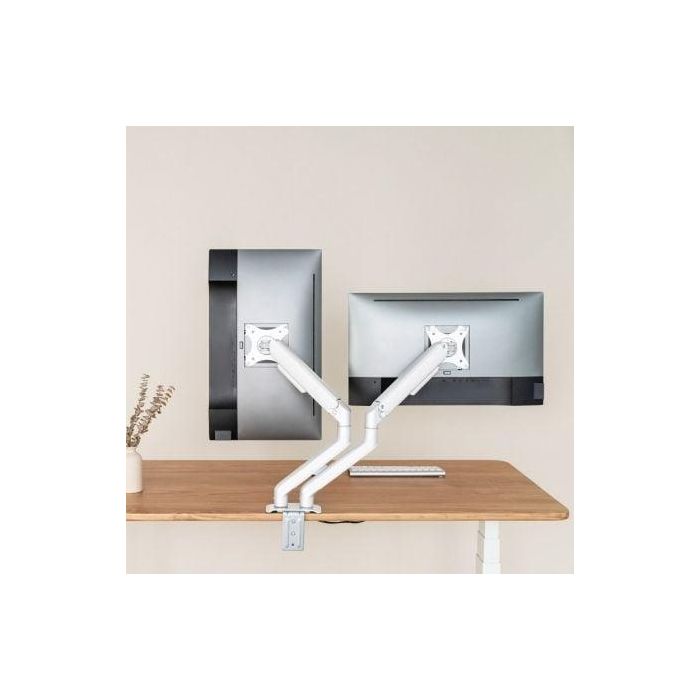 TooQ DB4132TNR-W Soporte de Mesa para 2 Monitores 17-32" VESA 75x75/100x100 Giratorio Inclinable Ajustable 9kg/Brazo Blanco 3