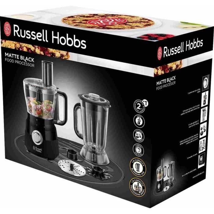 Robot Multifunción - RUSSELL HOBBS - Negro Mate 24732-56 - 600 W - Bol de 2,5 L - Cuchillas de acero inoxidable - Disco reversible - Negro mate 1