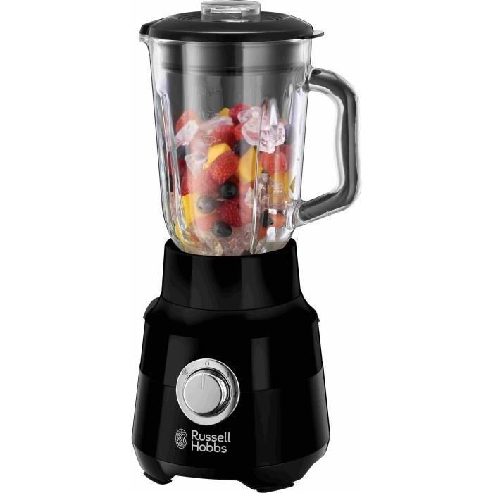 Batidora - RUSSELL HOBBS - Negro mate 24722-56 - 650 W - Negro mate - Bol de cristal de 1,5 L - 2 velocidades + pulso