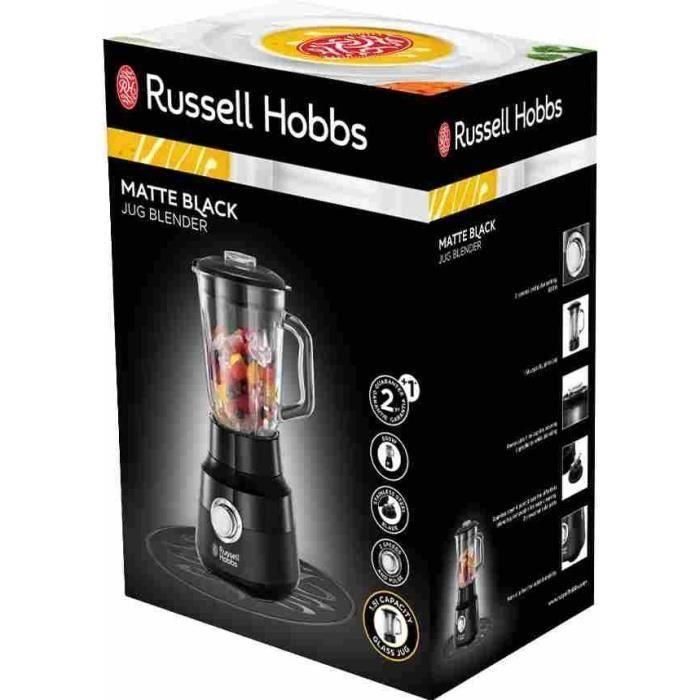 Batidora - RUSSELL HOBBS - Negro mate 24722-56 - 650 W - Negro mate - Bol de cristal de 1,5 L - 2 velocidades + pulso 1