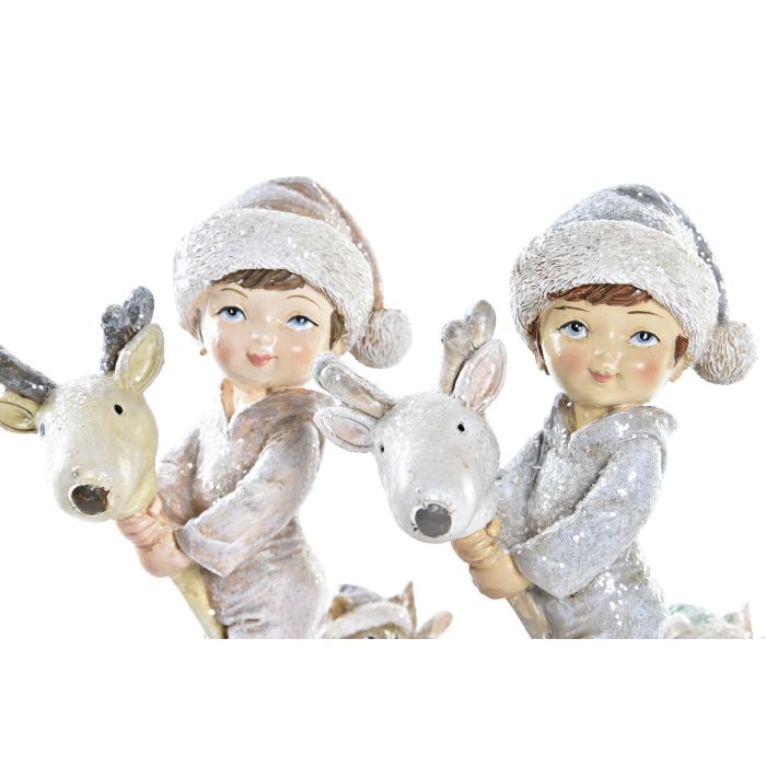 DKD Home Decor Figura Navidad Moderna Infantil Resina Colores Surtidos (Rosa, Gris, Blanco) Pack 2 Unidades 12cm Alto 1