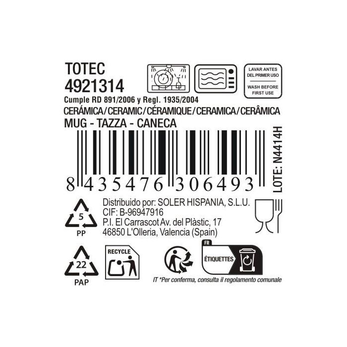 Inde Taza Jumbo Totec 380 cc Ø11.3x7.5 cm (18 Unidades) 3