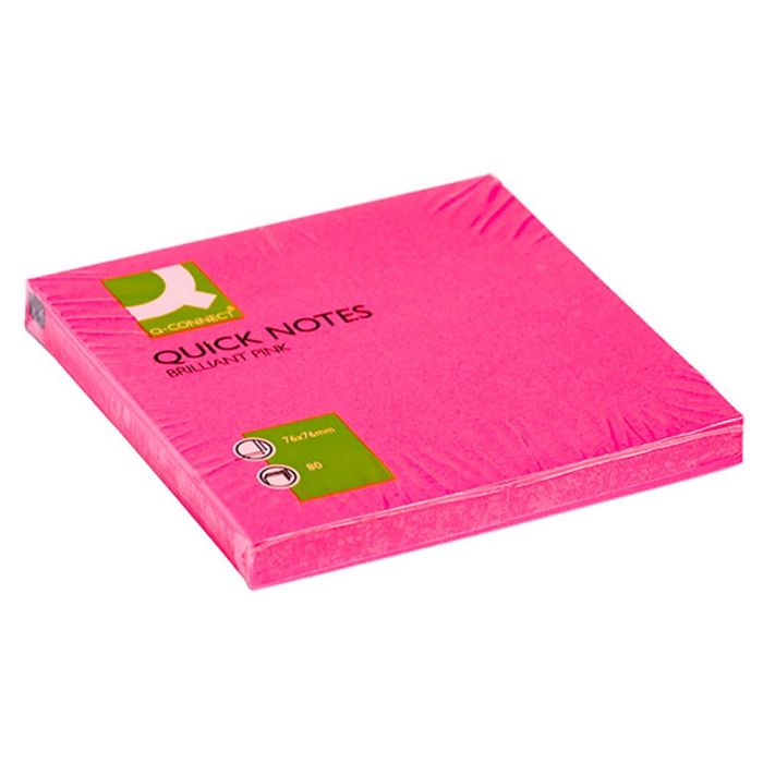 Bloc De Notas Adhesivas Quita Y Pon Q-Connect 76x76 mm Rosa Neon 80 Hojas 6 unidades 1