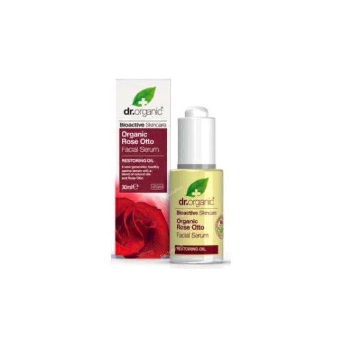 DR. ORGANIC Serum Facial Rosa de Damasco 30ml – Hidratante, Restaurador, Antiedad, Apto Vegano