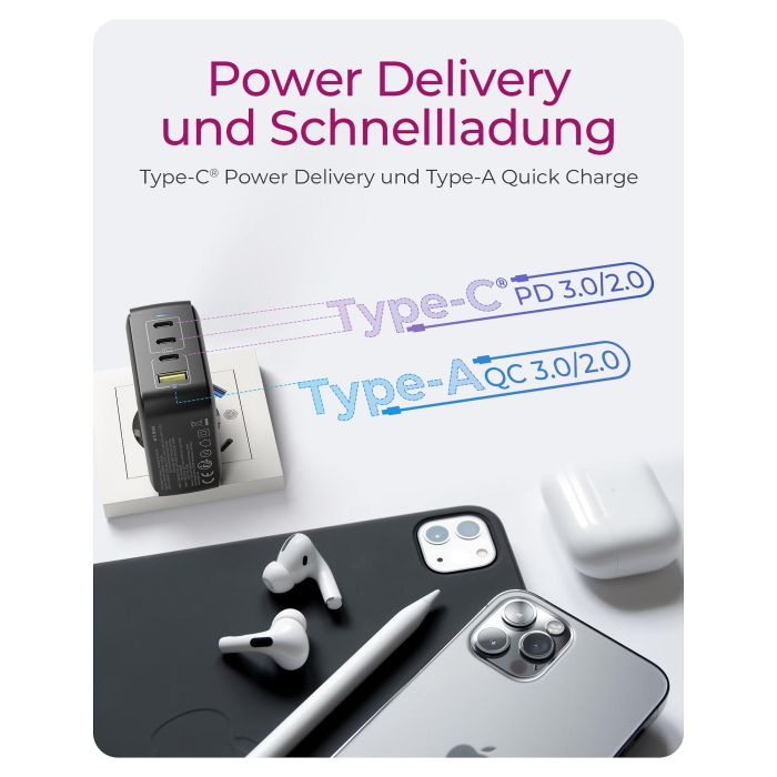 ICY BOX IB-PS1040-PD Cargador GaN 100W con 4 Puertos y Power Delivery 3.0 Negro 6