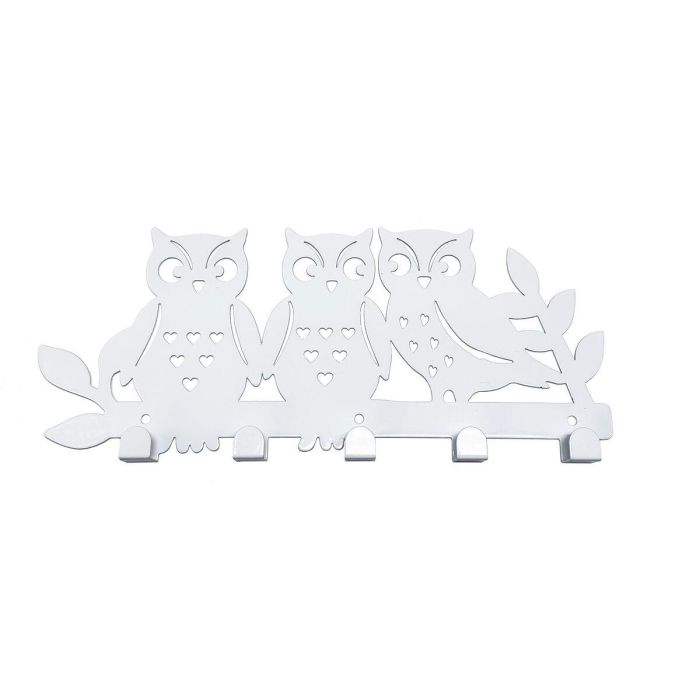 Perchero de Pared Versa Blanco Metal Hierro Familia Búhos 2 X 17 X 39 CM