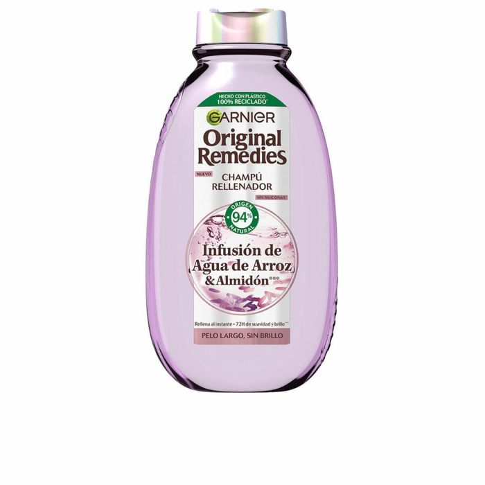 Garnier Original Remedies Champú Agua de Arroz 400 ml - Hidratación 72h, Cabello Liso y Brillante, Vegano