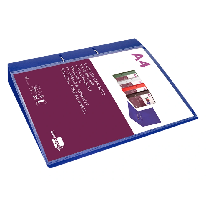 Liderpapel Carpeta Canguro 2 Anillas 40 mm Mixtas Polipropileno DIN A4 Azul Translúcido 8