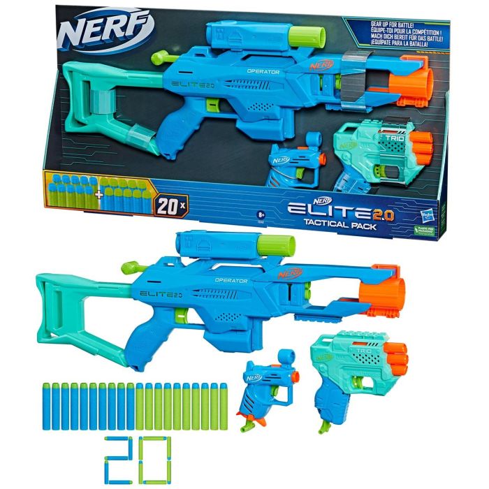 Hasbro F6146 Nerf Elite 2.0 Tactical Pack: 3 Lanzadores Blaster de Dardos y 20 Dardos Elite de Espuma para Niños +8 Años 0 Hasbro F6146 Nerf Elite 2.0 Tactical Pack: 3 Lanzadores Blaster de Dardos y 20 Dardos Elite de Espuma para Niños +8 Años 0