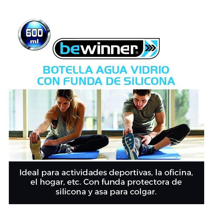 Botella de Agua de Vidrio con Silicona 600 ml - Bewinner por Inde (24 Unidades) 1 Botella de Agua de Vidrio con Silicona 600 ml - Bewinner por Inde (24 Unidades) 1
