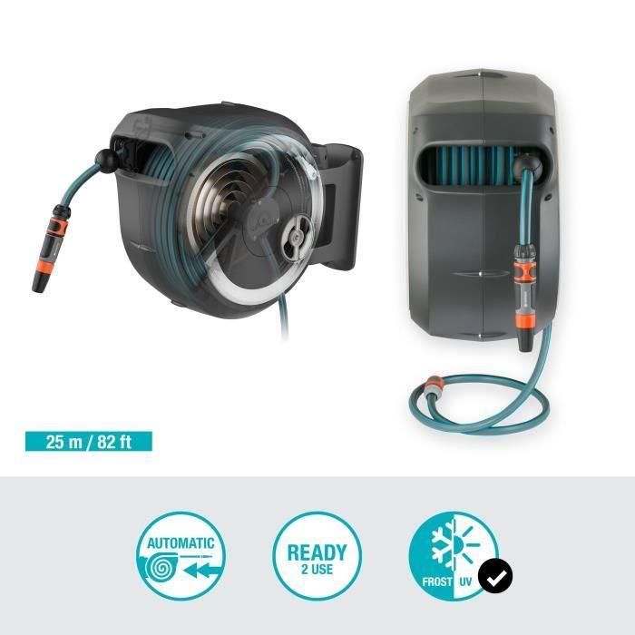GARDENA Enrollador de manguera automático de pared RollUp M / L 25 m con borde blanco 1 GARDENA Enrollador de manguera automático de pared RollUp M / L 25 m con borde blanco 1