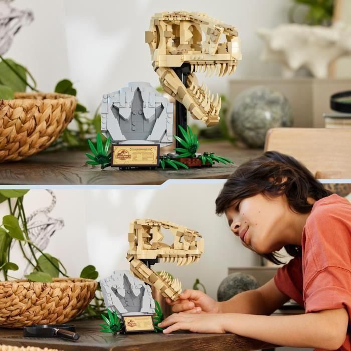 LEGO 76964 Jurassic World Fósil Cráneo T. Rex Juguete de Construcción para Exponer con Mandíbula Móvil, Ámbar y Huella 4