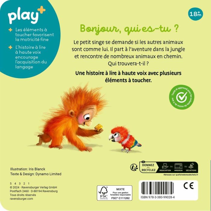 Ravensburger 13099028 Colección Jugar+ Libro Interactivo y Sensorial para Descubrir y Tocar: "¿Eres un mono como yo?" 1 Ravensburger 13099028 Colección Jugar+ Libro Interactivo y Sensorial para Descubrir y Tocar: "¿Eres un mono como yo?" 1