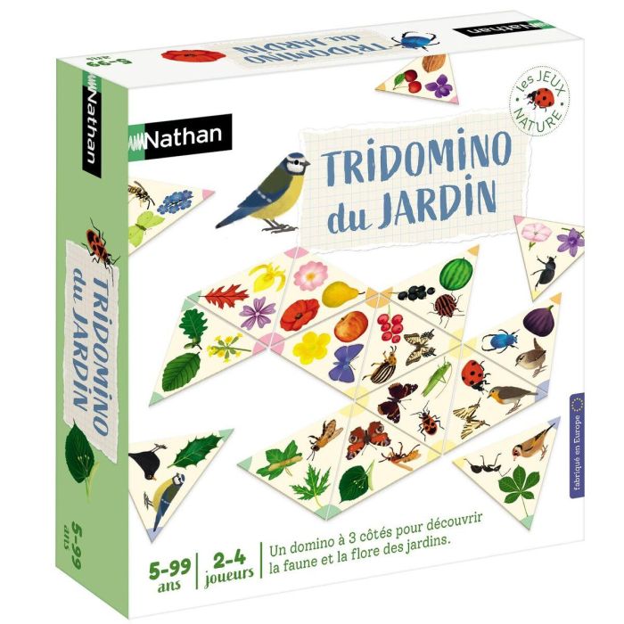 Nathan Juego de Aprendizaje Dominó Tridomino Du Jardin. Descubre y combina hojas, flores, frutas, insectos y pájaros. Juego educativo ilustrado. 2