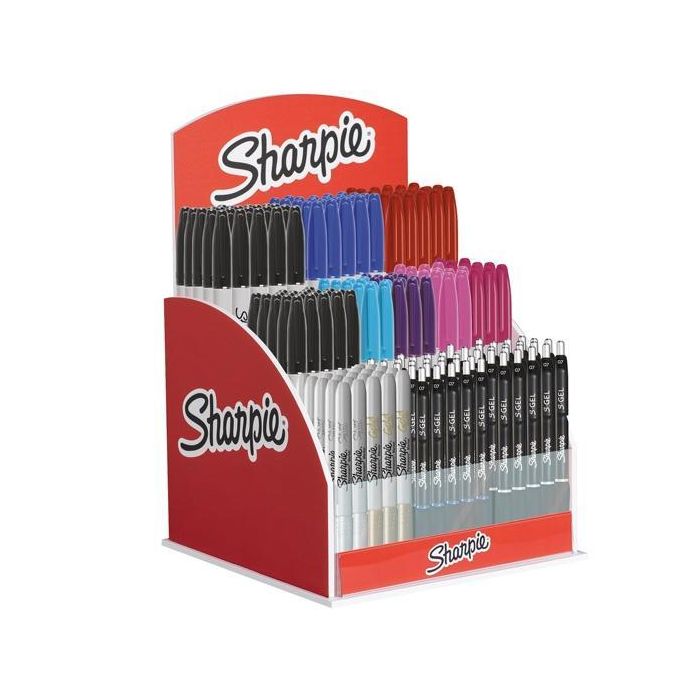 Sharpie Expositor 144 Ud Marcadores Permanentes Fine + Gel, Colores Surtidos, Punta Flexible, Tinta Resistente - S0810930, S0810950, S0810940, 2194216, 2194215, 2025034