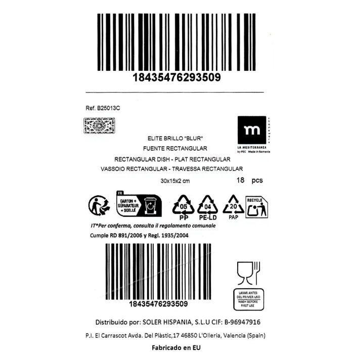 La Mediterranea Fuente Rectangular Blur Elite 30 x 15 cm (18 Unidades) La Mediterranea Fuente Rectangular Blur Elite 30 x 15 cm (18 Unidades)