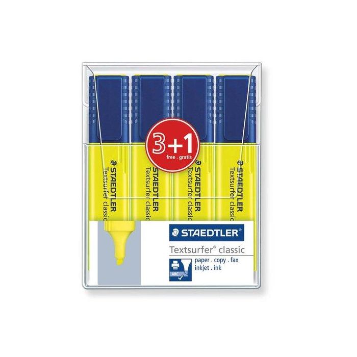 Marcador Fluor Staedtler 364 Textsurfer Classic Amarillo Estuche De 4 (3+1 Regalo)