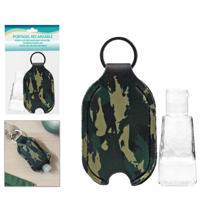 Llavero Porta Gel Dosificador Camuflaje Verde - Práctico y Recargable