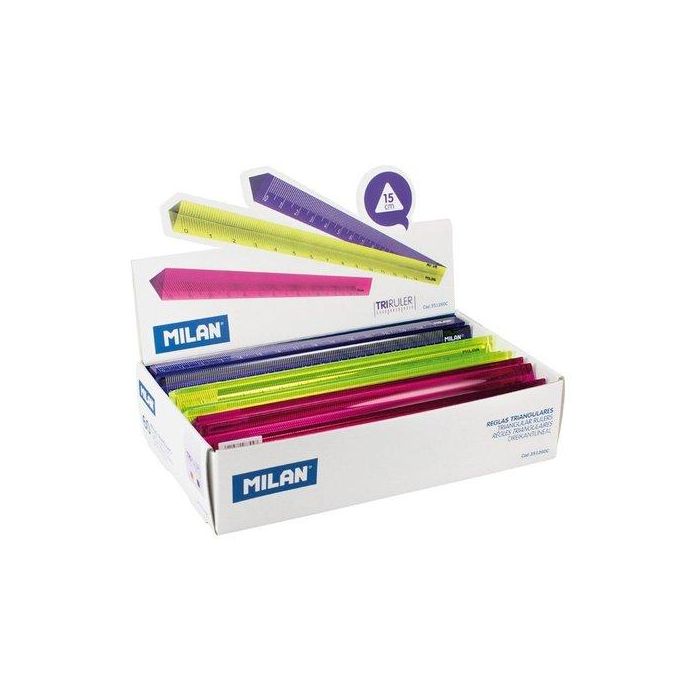 Regla Triangular Milan 15 Cms Surtido Expositor De 60 (Amarillo, Azul Y Rosa Translucido)