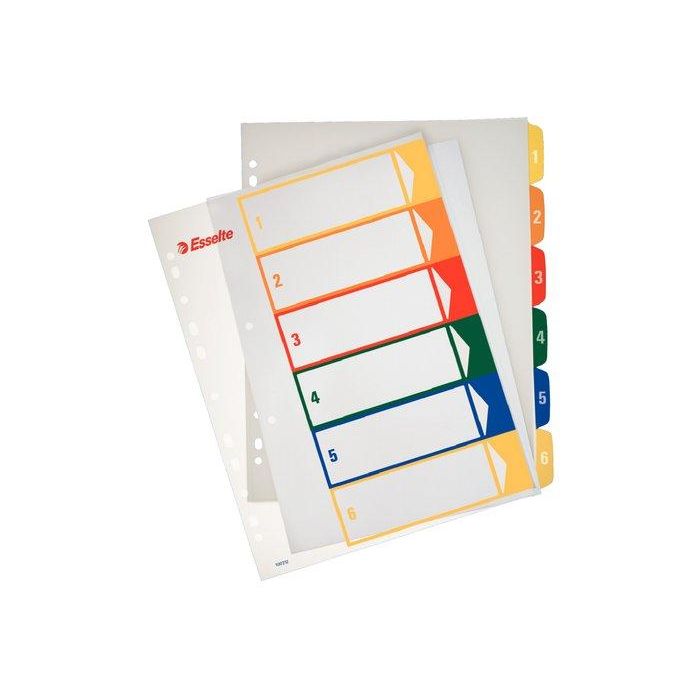 Indice Esselte Pp Numerico Imprimible A4+ Pestañas 1- 6 11 Taladros