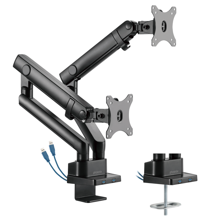 Phoenix technologies Mstand2 Brazo Articulado Doble Monitor Negro Mate VESA 75x75 100x100 Giratorio 360 Grados USB 1 Phoenix technologies Mstand2 Brazo Articulado Doble Monitor Negro Mate VESA 75x75 100x100 Giratorio 360 Grados USB 1