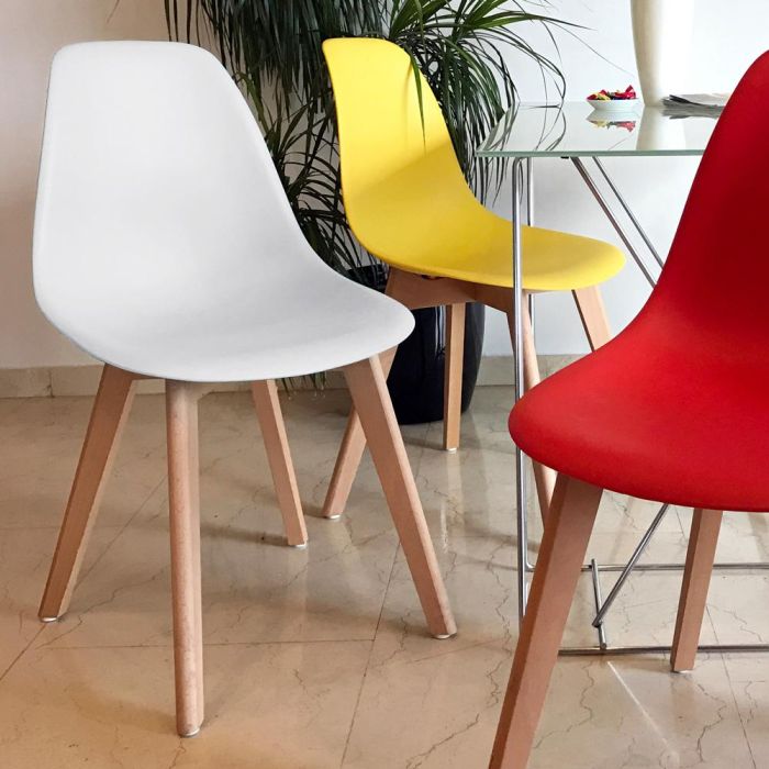 Home Deco Factory Silla STOCKHOLM Blanca Diseño Escandinavo Patas Madera Asiento Plástico 2