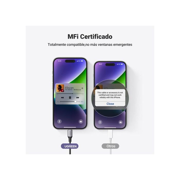 Ugreen 70509 Cable de Teléfono Móvil Plata 1 M 3,5Mm Lightning 3