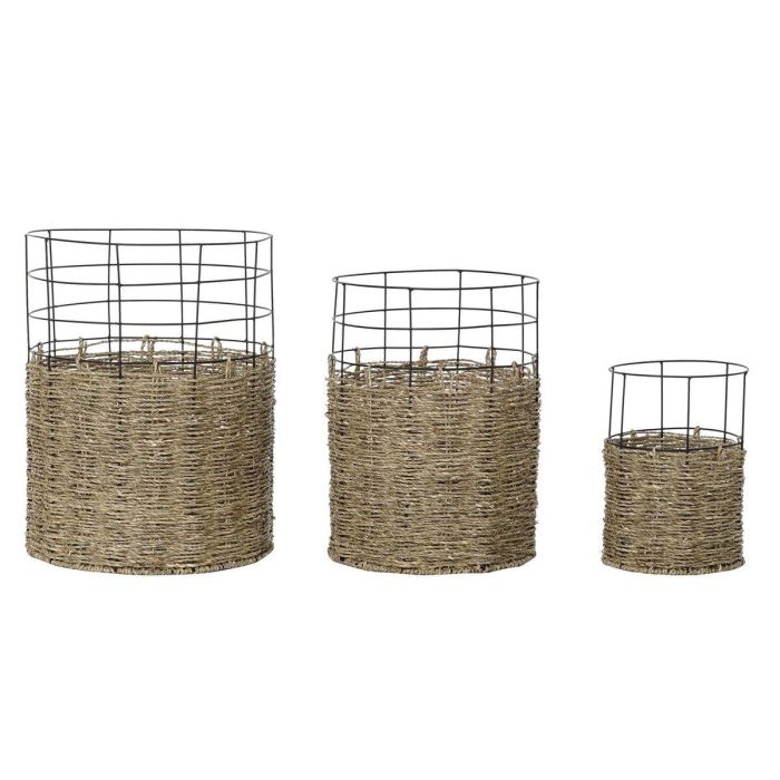 Cesta Colonial DKD Home Decor Natural Negro 35 x 45 x 35 cm Set de 3