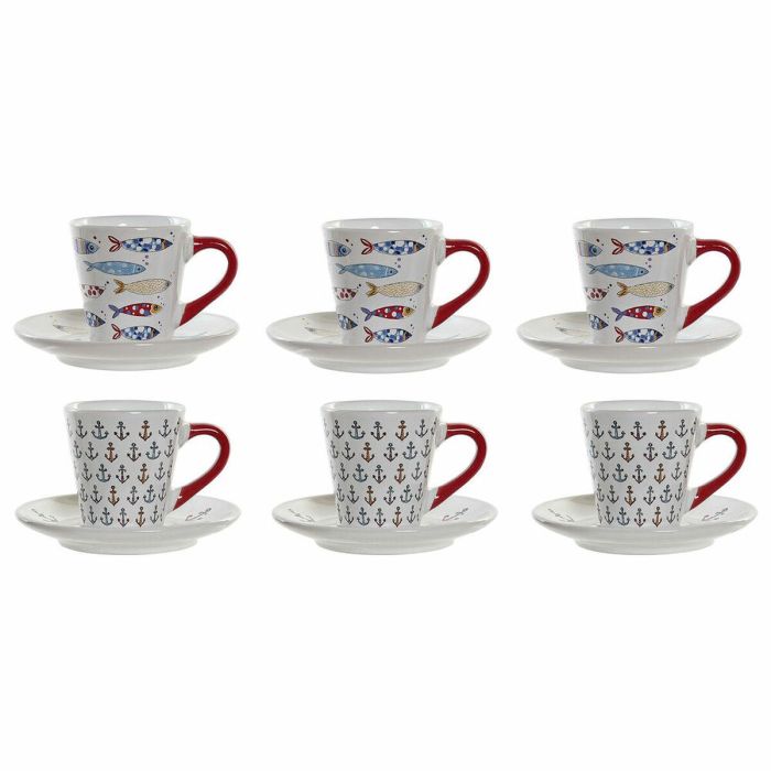 DKD Home Decor Tazas de Café Set de 6, Diseño Mediterráneo Costa Peces Multicolor, 130 ml, Gres y Metal, Apto Microondas y Lavavajillas DKD Home Decor Tazas de Café Set de 6, Diseño Mediterráneo Costa Peces Multicolor, 130 ml, Gres y Metal, Apto Microondas y Lavavajillas