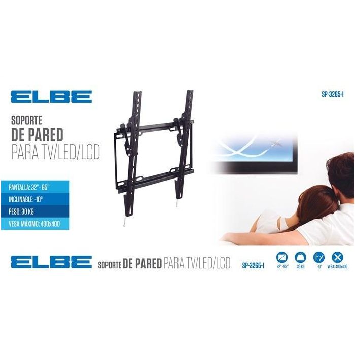 Elbe SP-3265-I Soporte de Pared Inclinable para TV 32'-65', Peso Máx. 30kg, Compatible VESA, Inclinación 10º 1 Elbe SP-3265-I Soporte de Pared Inclinable para TV 32'-65', Peso Máx. 30kg, Compatible VESA, Inclinación 10º 1