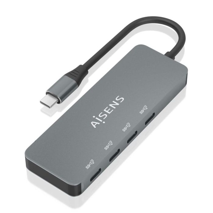 AISENS - HUB USB 3.2 GEN2 10G USB-C, USB-C/M-4xUSB-C/H, GRIS, 15CM