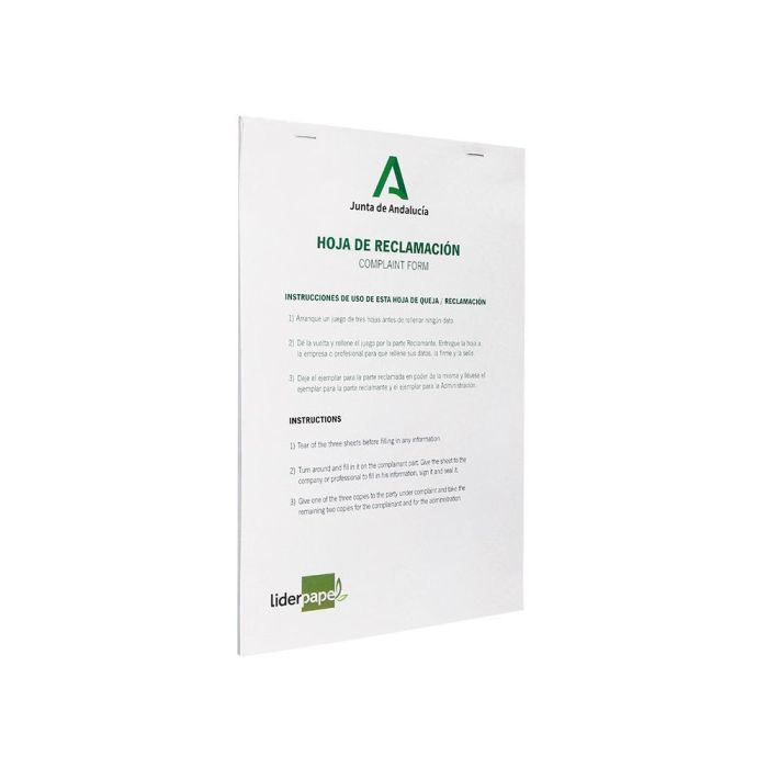 Libro Liderpapel Hojas De Reclamaciones Junta De Andalucia Din A4 25 Juegos Original + 2 Copias 3