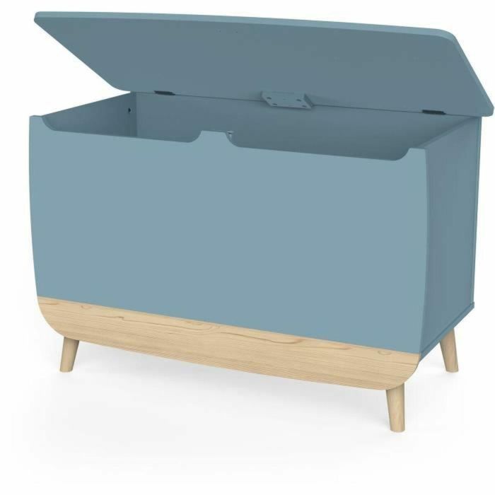 Caja para juguetes - FIRMIANA - Estilo escandinavo - Azul tormenta y madera natural - 82,4 x 39,1 x 58,9 cm - DEMEYERE 1