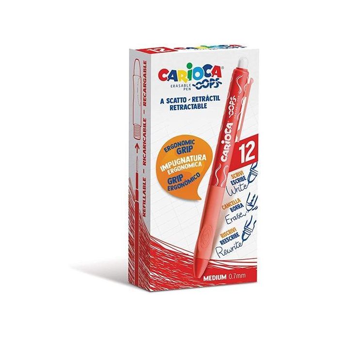 Carioca Bolígrafo Tinta Borrable Oops Retráctil 0.7 mm Monocolor Rojo Caja 12 Ud Carioca Bolígrafo Tinta Borrable Oops Retráctil 0.7 mm Monocolor Rojo Caja 12 Ud