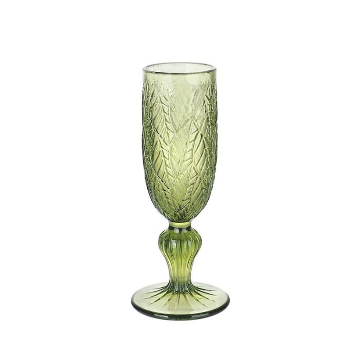 DKD Home Decor Copa Tropical Verde de Cristal 160ml (Set de 6) - 7 x 18 cm con Hojas