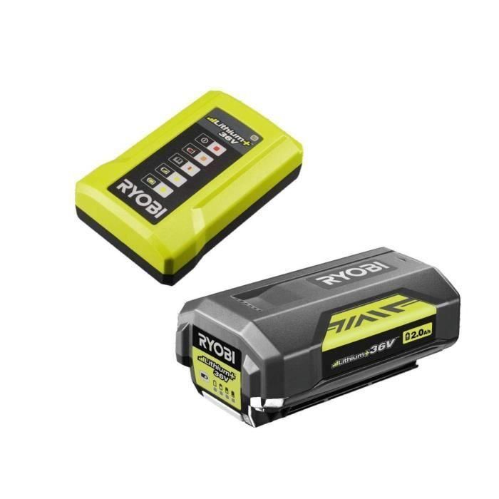 1 batería de litio+ 36V - 2.0 AH y 1 cargador estándar 1.7 A Ryobi MaxPower 2