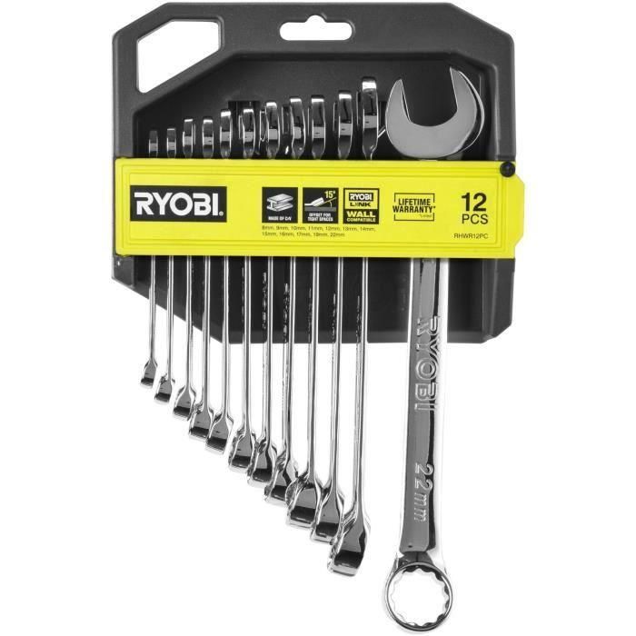 Juego de 12 llaves (8, 9, 10, 11, 12, 13, 14, 15, 16, 17, 19, 22 mm) - RYOBI - Ángulo de recuperación de 15° - Compatible con Ryobi LINK