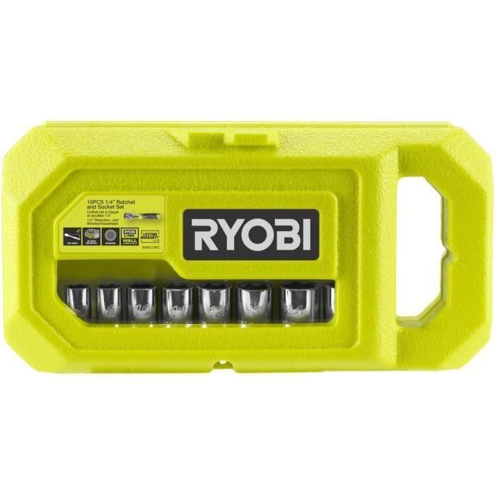 Caja de 1 llave de 90 dientes (ángulo de recuperación de 4°), 8 vasos (de 8 a 15 mm) y adaptador 1/4'' -> 3/8'' - Compatible con Ryobi LINK 5