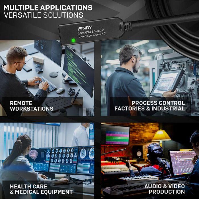 Lindy 43376 - Cable Extensión Activo USB 3.0 de 10m Tipo A a C, 5Gbps para Periféricos 4
