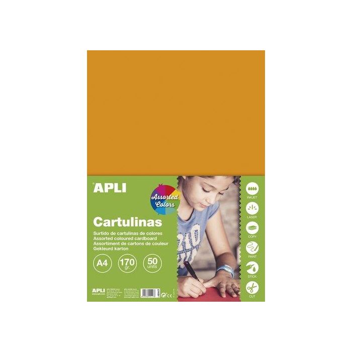 Cartulina A4 Apli 170Gr Paquete De 50 Hojas Colores Intensos Surtidos