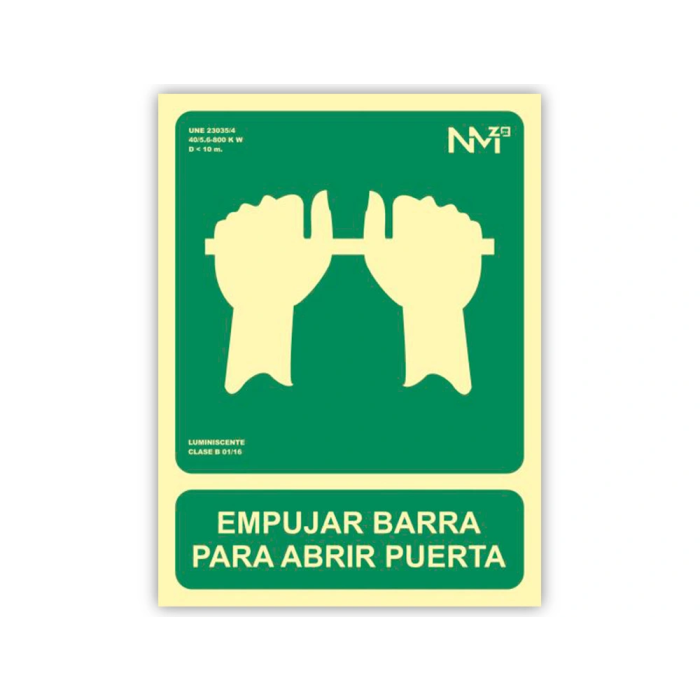 Normaluz Cartel de Evacuación 'Empujar Barra Para Abrir Puerta' Clase B PVC 0,7mm 22.4x30cm 1
