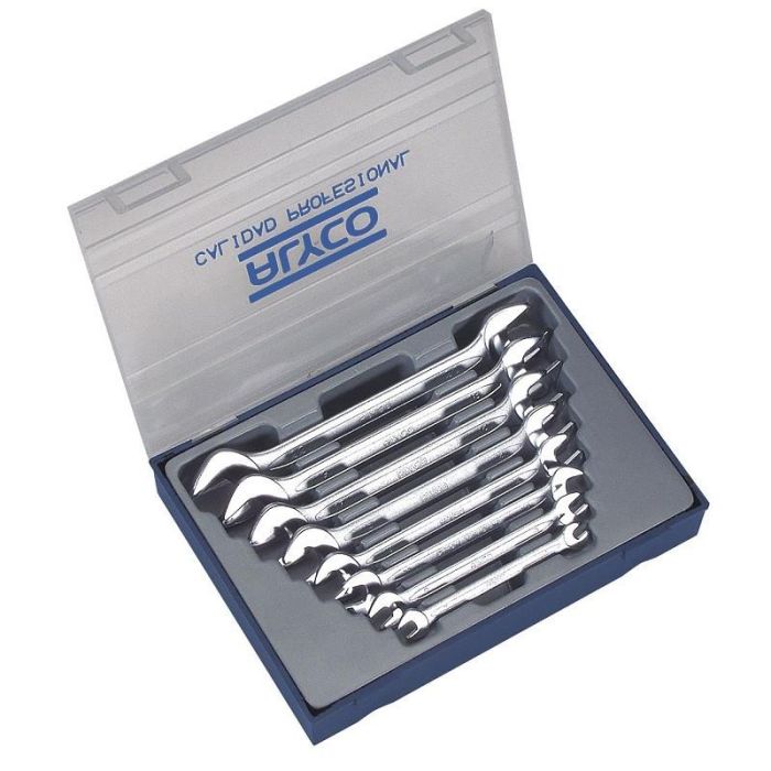 Alyco Juego de 8 Llaves Fijas Doble Boca. Set Profesional con Medidas: 6x7, 8x9, 10x11, 12x13, 14x15, 16x17, 18x19, 20x22 mm