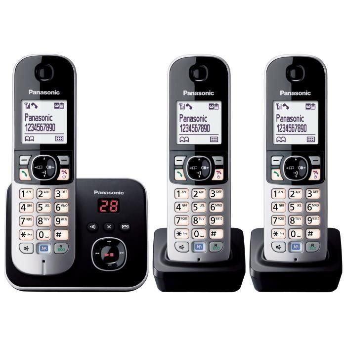 PANASONIC Home phone dect - TG6823 - Trio con contestador automático - Plateado y negro PANASONIC Home phone dect - TG6823 - Trio con contestador automático - Plateado y negro