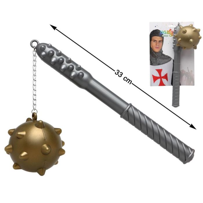 Maza Medieval Guerrero Color Metálico 34x17.5 cm Accesorio para Disfraces